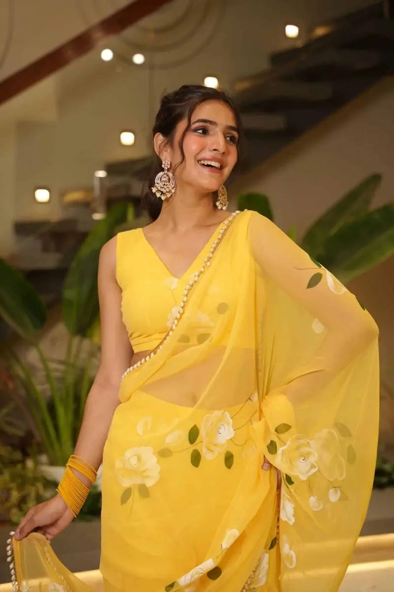 Yellow Festive Tradtional Lehenga Saree