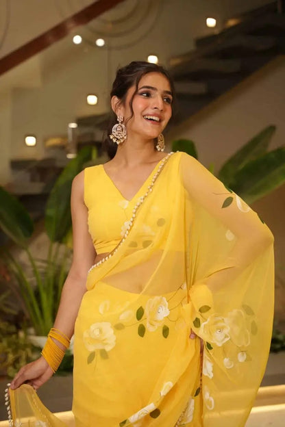 Yellow Festive Tradtional Lehenga Saree