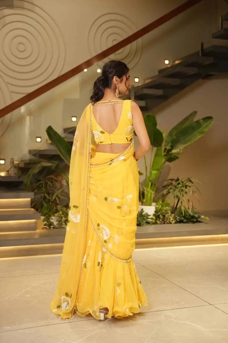 Yellow Festive Tradtional Lehenga Saree