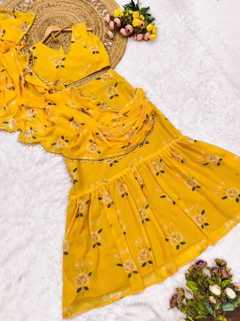 Yellow Festive Tradtional Lehenga Saree