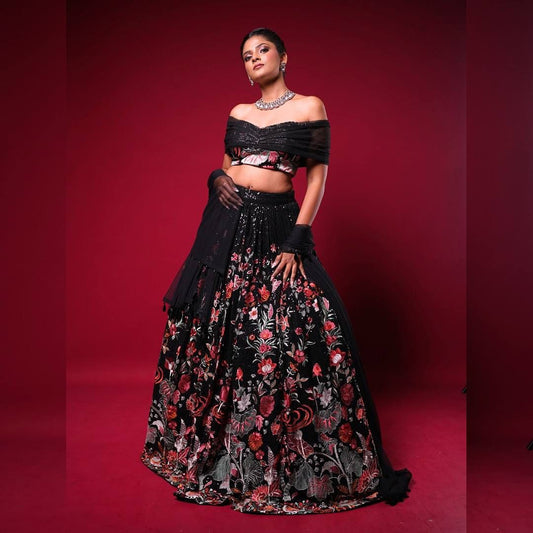 Black Tradition Meets Glamour Lehenga
