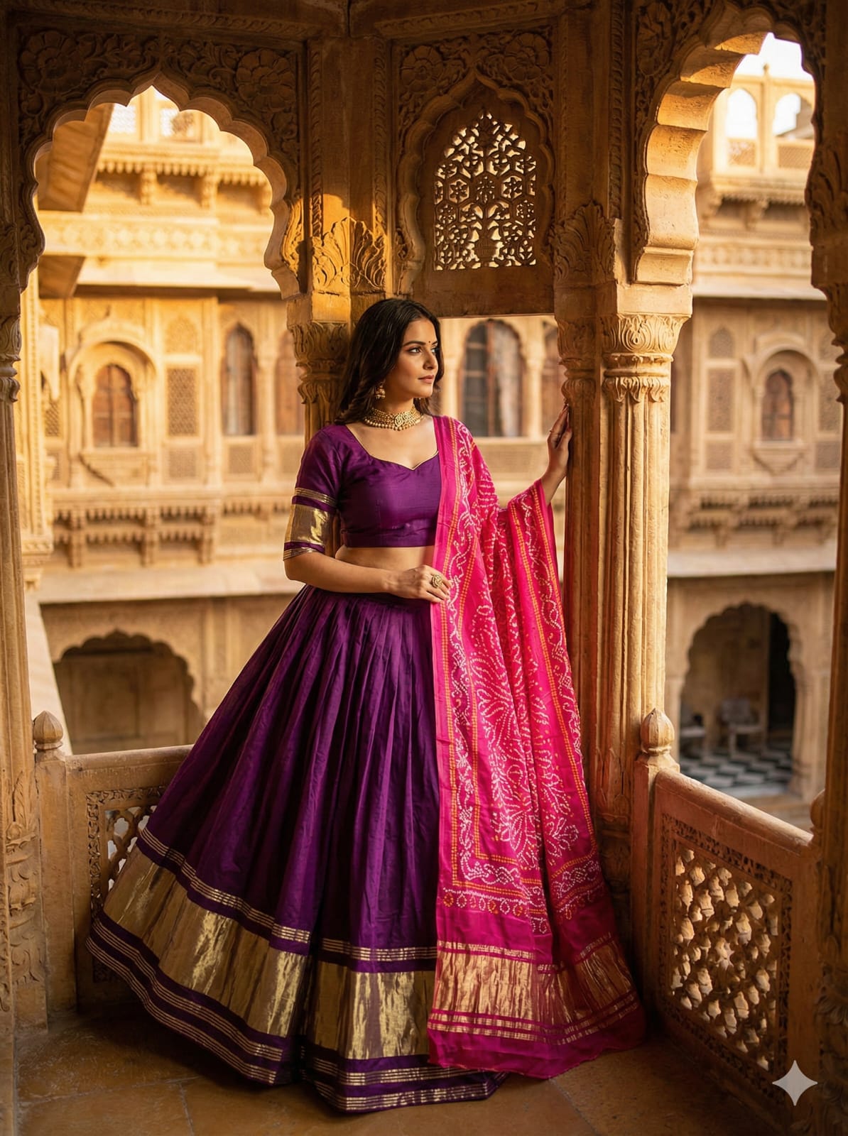 Wine Gaji Silk Lehenga With Pink Dupatta