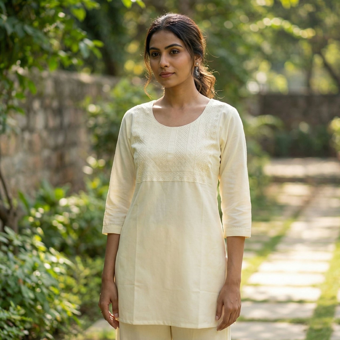 Ivory Cotton Straight Kurta for Women