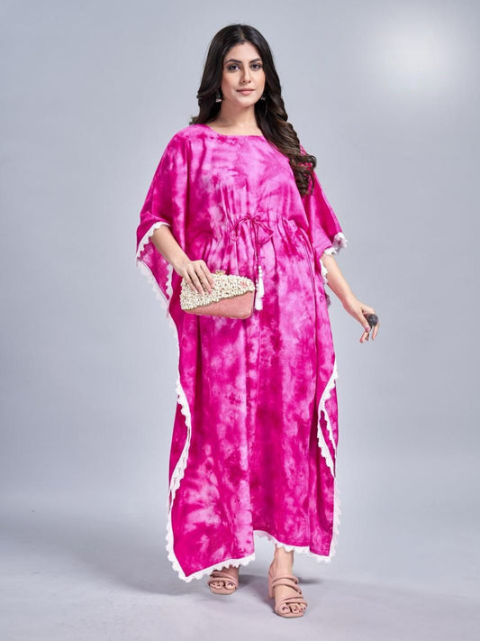 Heavy Rayon Pink Free Size Kaftan Dress
