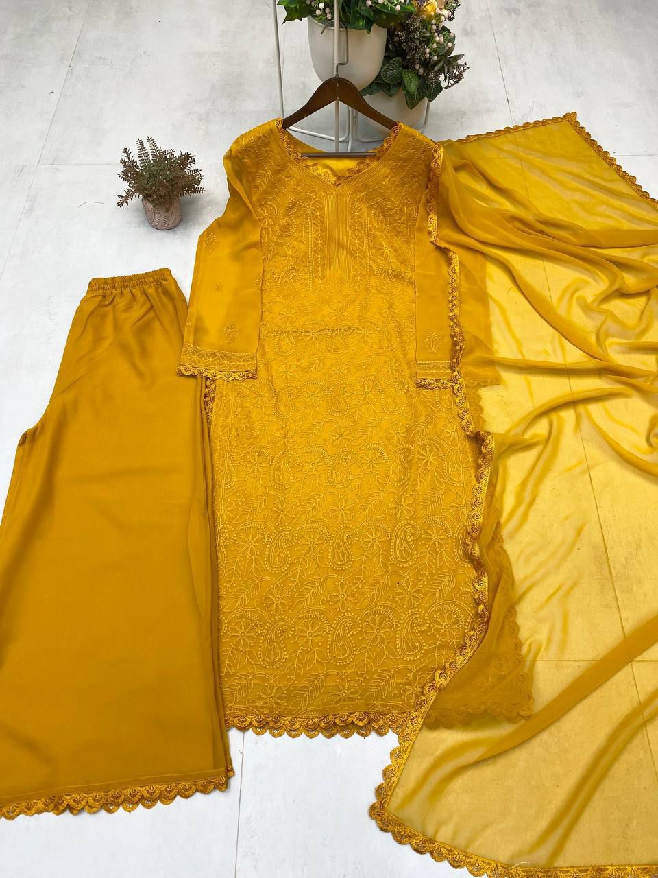 Yellow Cotton Thread Kurti