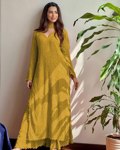 Yellow Cotton Thread Kurti